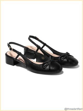 Chunky Low Heel Slingback Pumps Faux Leather Closed Toe Wedding Shoes